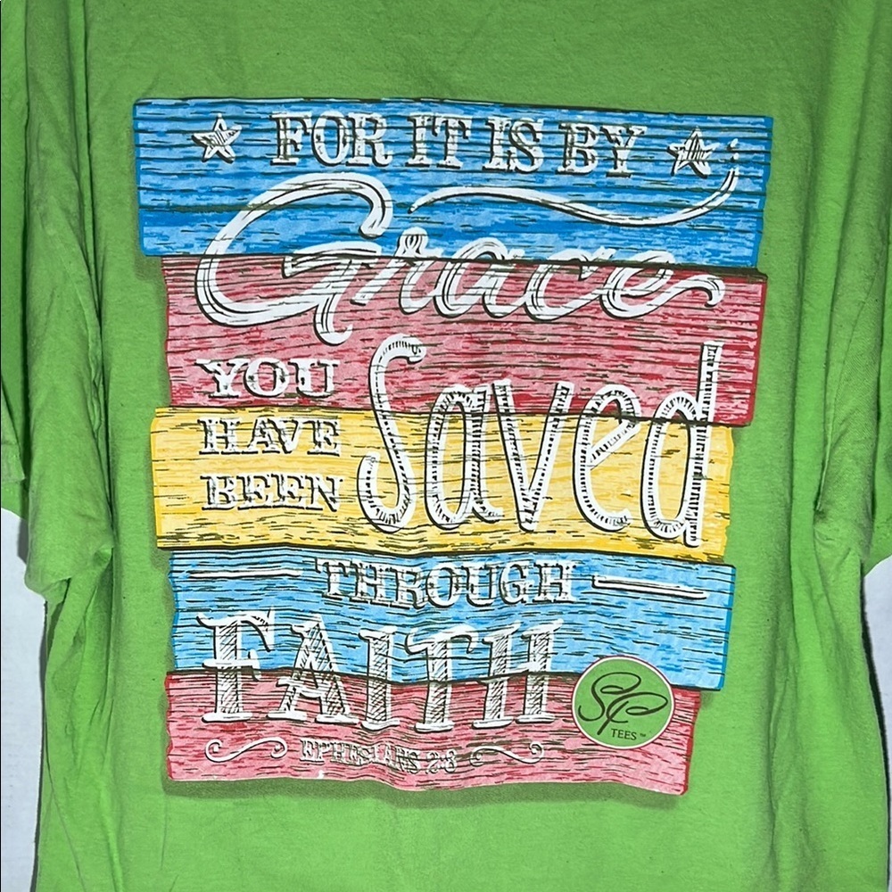 Gildan Green Kids T-Shirt with Colorful Faith Graphic